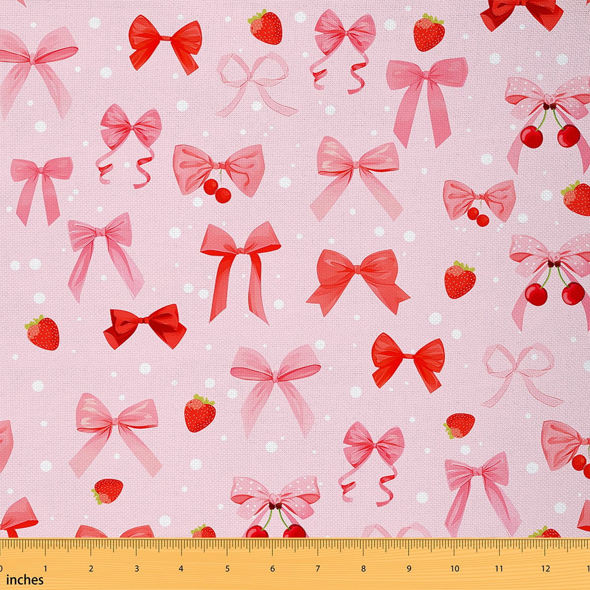 Homewish Princess Cute Bow-tie Fabric by the Yard 3 Yard for Girls, Red Strawberry Cherry Room Decor Fabric by the Yard, Chic Polkadots Sewing Fabric, Luxury Bedroom Decor