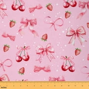 Homewish Princess Cute Bow-tie Fabric by the Yard 1 Yard for Girls, Red Strawberry Cherry Room Decor Fabric by the Yard, Chic Polkadots Sewing Fabric, Luxury Bedroom Decor