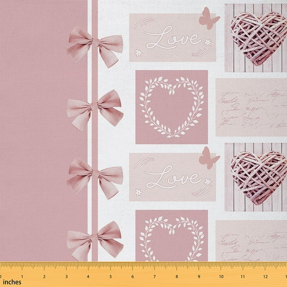 Homewish Princess Pink Bowknot Fabric by the Yard 2 Yards, Leaf Plant Botanical Sewing Fabric, Rustic Wooden Plank Fabric for Sewing, Lightweight Room Decor