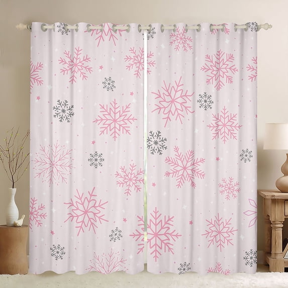 Homewish Princess Pink Cartoon Curtains Pack of 2 (42x84 Each) for Girls, Dreamy Whiten Snowflake Curtains Blackout, Merry Christmas Bedroom Curtains, Black Out Curtains Decor