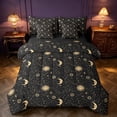 thumbnail image 1 of Homewish Psychedelic Galaxy Twin Bedding, Moon Sun Stars Bedding Comforter Set, Black Gold, Black Reversible 7 Pieces, 1 of 7