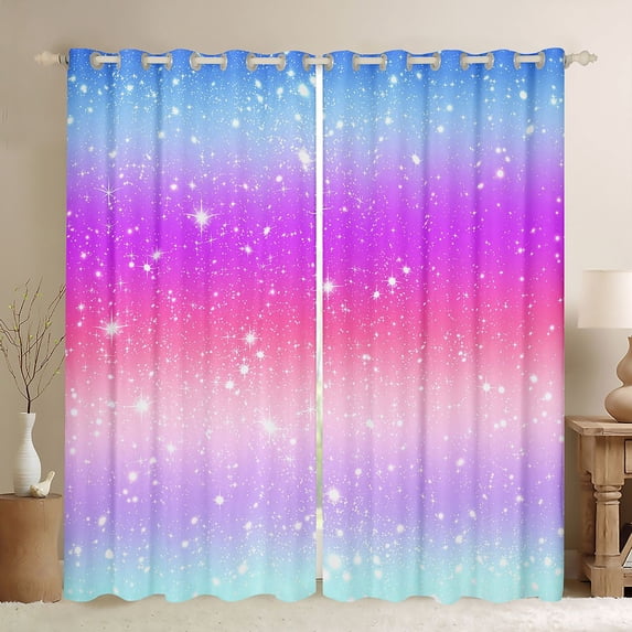 Homewish Psychedelic Stars Kitchen Curtains, Bllue Purple Pink Ombre Black Out Curtains Pack of 2 (42x63 Each)