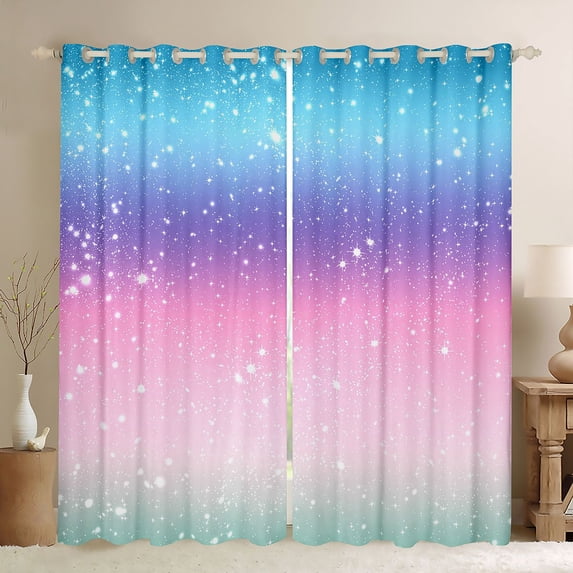 Homewish Psychedelic Stars Kitchen Curtains, Blue Purple Pink Ombre Black Out Curtains Pack of 2 (42x63 Each)