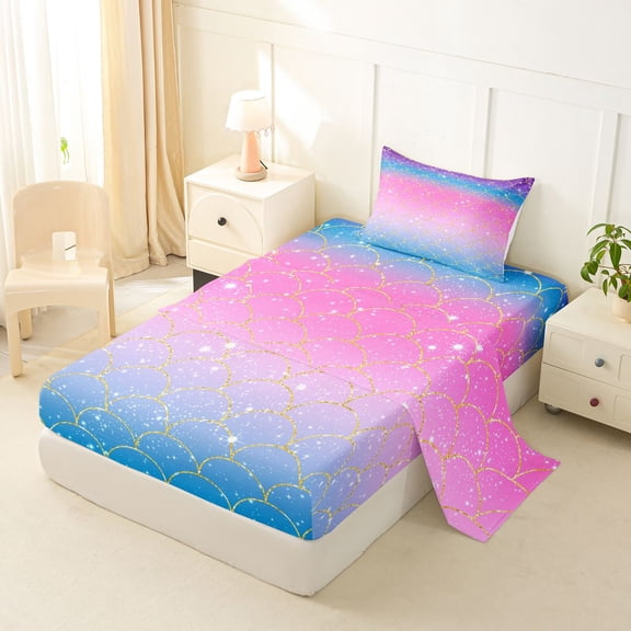 Homewish Psychedelic Stars Twin Sheets, Purple Blue Pink Ombre Bedding, 3pcs (1 Flat Sheet, 1 Fitted Sheet and 1 Pillowcase)