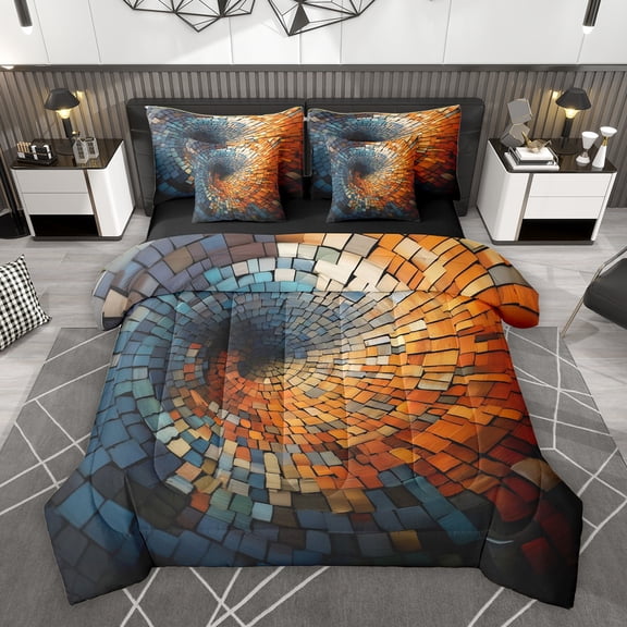 Homewish Psychedelic Swirl Adult Bedding Comforter Set 7pcs, Vintage Fashion Abstract King Bedding Sets, Oil Printing Reversible Bed Sheets, Lightweight Room Decor