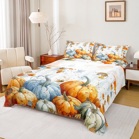 Homewish Pumpkin Harvest 4pcs Bed Sheets For Children Teens Adults,Maple Leaves King Sheets,Autumn Botanical Plants Super Cozy Sheet Set,Ultra Soft Home Decor
