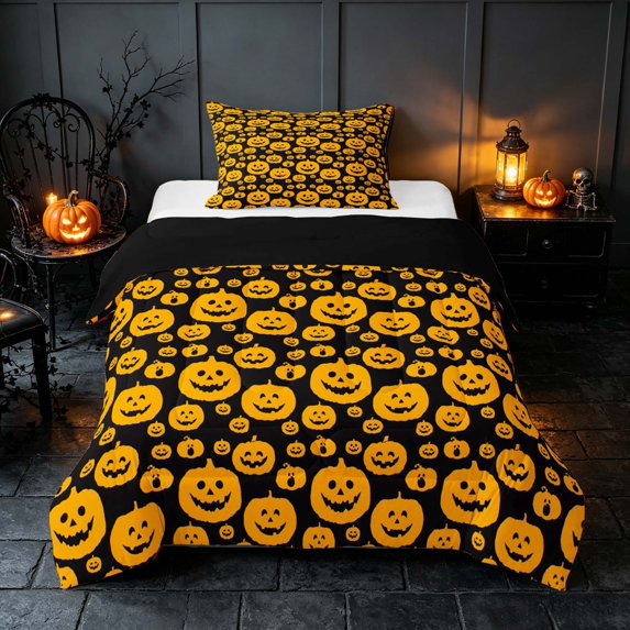 Homewish Pumpkin Lantern Twin Comforter Sets, Halloween Bedding Set, Black Orange, Black Reversible, 2pcs 1 Comforter and 1 Pillowcase