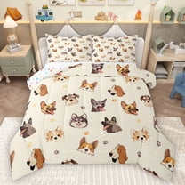 Homewish Puppy Dog Bedding Comforter Set,Pet Corgi Twin Comforter Sets,Beige Brown Bedding Set For Boys Kids,Super Cozy Room Decor Reversible,2-Piece