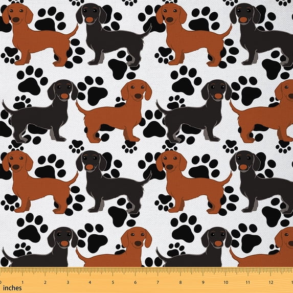 Homewish Puppy Dogs Fabric by the Yard 2 Yard,Kawaii Dachshund Room Decor Fabric by the Yard,Black Paws Fabric for Sewing For Boys Girls,Lightweight Room Decor