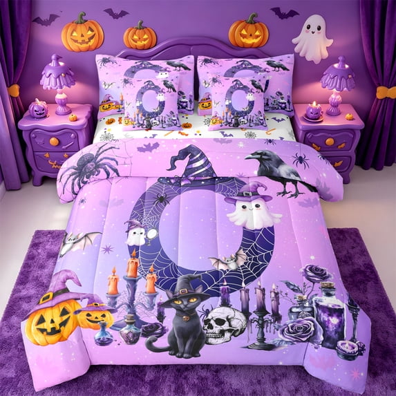 Homewish Purple 3D Letter Print 7-Piece King Bedding,Halloween Monogrammed O King Bed in a Bag,Halloween Reversible