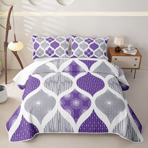 Homewish Purple Boho Spiral Quilt Full,Abstract Geometric Full Bedspread Sets,3 Pieces
