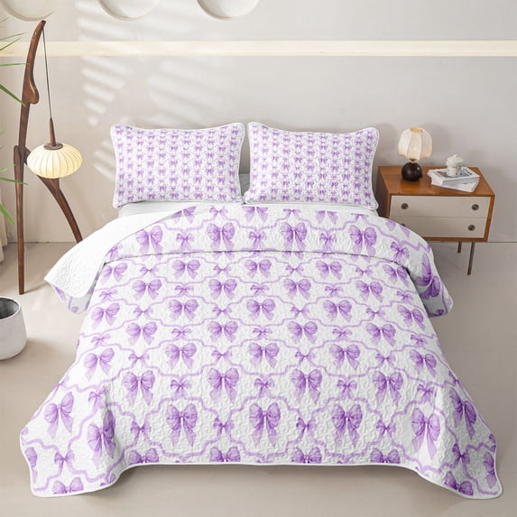 Homewish Purple Bow Bed Spread Queen,Princess Style Queen Coverlet Set,3pcs
