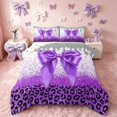 thumbnail image 1 of Homewish Purple Bow-Tie Queen Comforter Set for Girls, Bling Leopard Print Comforter Sets Queen, Polka Dots Reversible, 3pcs 1 Comforter and 2 Pillowcases, 1 of 6