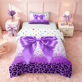 thumbnail image 1 of Homewish Purple Bow-Tie Twin Duvet Cover for Girls, Bling Leopard Print Twin Bedding, Polka Dots Reversible, 2 Pieces 1 Duvet Cover and 1 Pillowcase, 1 of 5