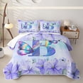 thumbnail image 1 of Homewish Purple Butterfly Quilt King For Girls,Garden Flower Floral King Coverlet Set,B Letter,3pcs, 1 of 7