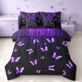 thumbnail image 1 of Homewish Purple Butterfly Twin Bedding for Girls, Glitter Stars Bedding Comforter Set, Black Reversible, 7 Pieces, 1 of 7