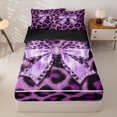 thumbnail image 1 of Homewish Purple Cheetah Pattern Zipper Twin Comforter Sets with Fitted Sheet and 2 Pillowcases For Kids,Cute Bow Zipper Bedding Set For Girls,Black Reversible,4-Piece, 1 of 7