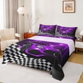 thumbnail image 1 of Homewish Purple Chic Automobile Queen Sheet Sets, Modern Checkered Flag Flat Sheet, Extreme Sports Lover Queen Fitted Sheet, Breathable Home Decor, 4pcs, 1 of 7