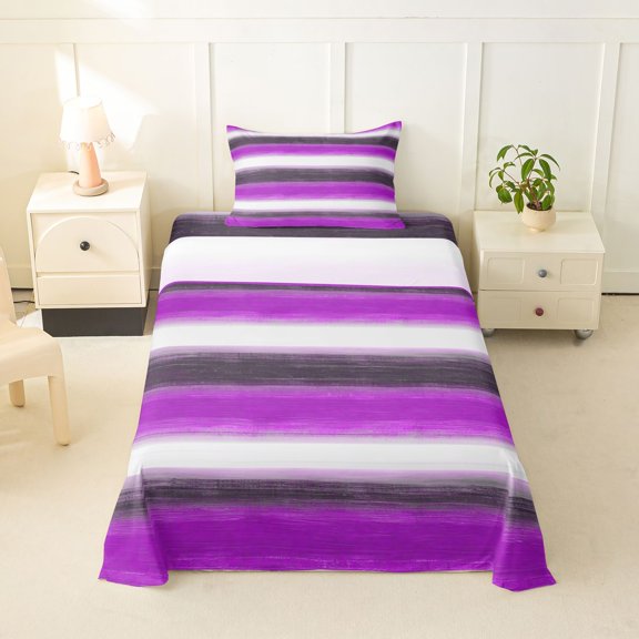 Homewish Purple Geometric Lines Twin Sheets,Contemporary Art Bedding,3 Pieces,1 Fitted Sheet and 1 Pillowcase