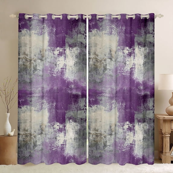 Homewish Purple Geometric Plaid Blackout Curtains Set of 2 (52x84 Each),Modern Abstract Art Curtain