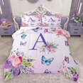 thumbnail image 1 of Homewish Purple Initial A Letter Queen Comforter Set, Watercolor Rose Floral Bedding Sets, Kawaii Dreamy Butterfly Reversible Bedding Comforter Set, Luxury Bedroom Decor, 3pcs, 1 of 8