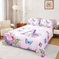 thumbnail image 1 of Homewish Purple Initial A Letter Queen Sheet Sets, Watercolor Rose Floral Flat Sheet, Kawaii Dreamy Butterfly Queen Fitted Sheet, Luxury Bedroom Decor, 4pcs, 1 of 7