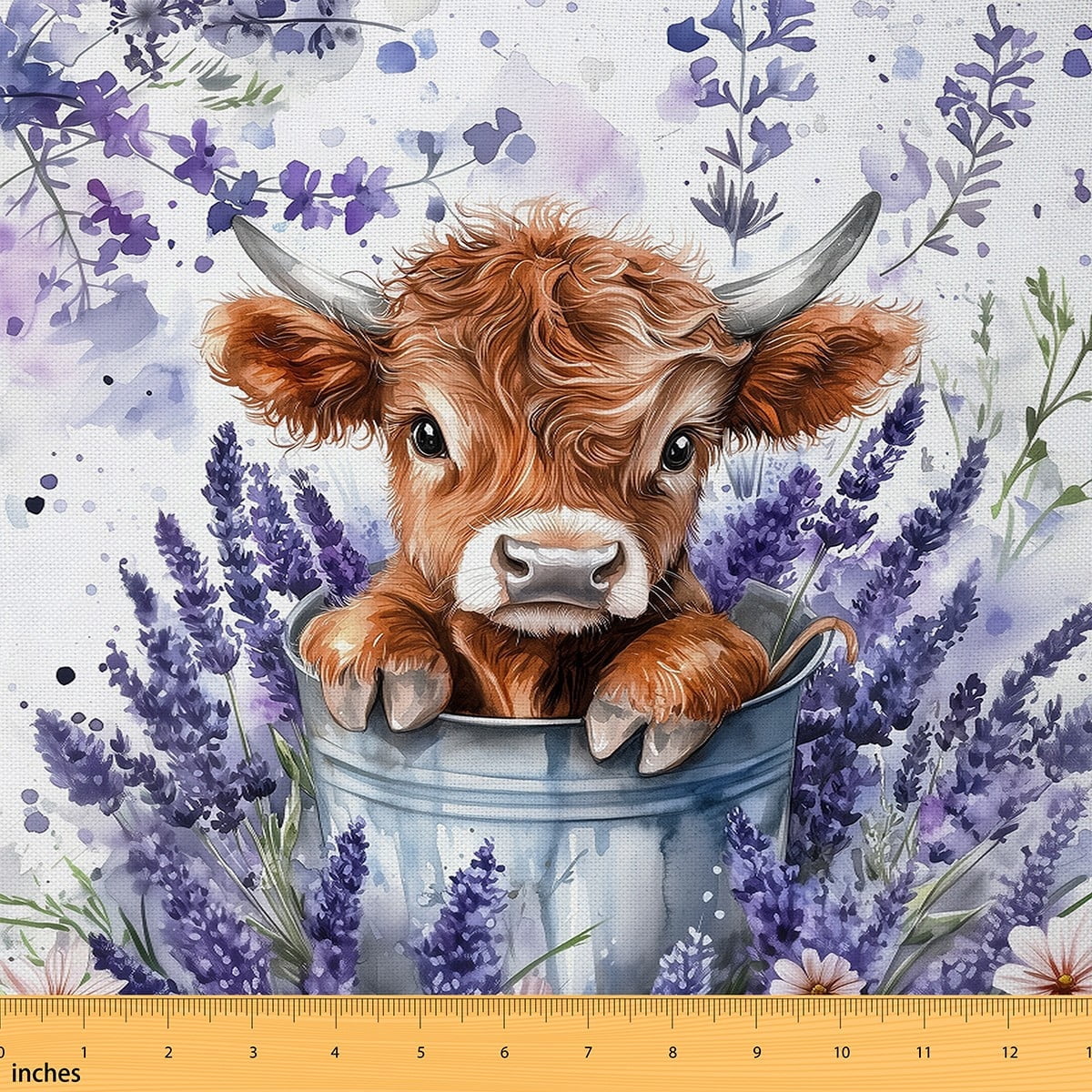 Homewish Purple Lavender Fabric by the Yard 3 Yard,Farm Highland Cattle Sewing Fabric,Rustic Flower Floral Room Decor Fabric by the Yard For Girl Boys,Ultra Soft Home Decor