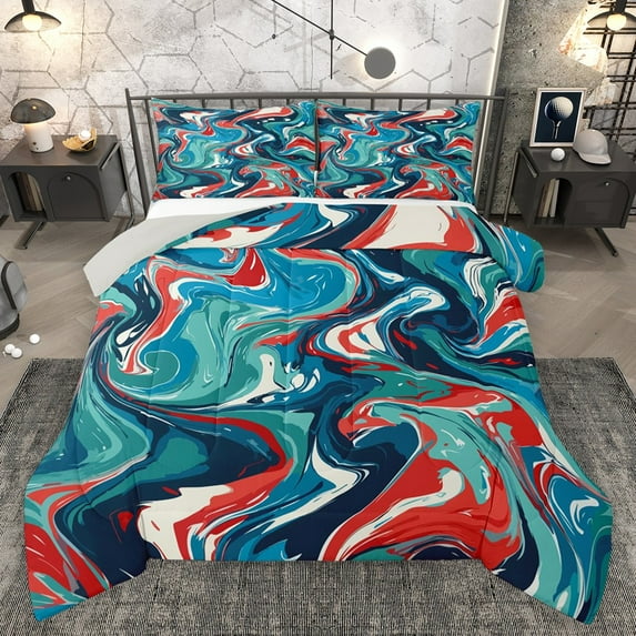 Homewish Purple Marble 3 Pieces Queen Comforter Set for Female Men Adults,Gradient Marbling Watercolor Ultra Soft Bedding Sets,Ombre Stone Pattern Bedding Comforter Set Breathable