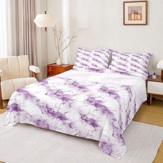 Homewish Purple Marble 4-Piece Full Size Sheets For Kids Teens Adults,Abstract Gradient Bed Sheets,Marbling Watercolor Lightweight Sheet Sets,Microfiber Bedroom Decor