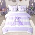 thumbnail image 1 of Homewish Purple Monogrammed A Bedding Comforter Set 7pcs, Geometric Stripes Queen Bedding Sets, Bowknot Princess Queen Sheet Sets, Super Cozy Room Decor, 1 of 8