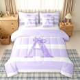 thumbnail image 1 of Homewish Purple Monogrammed A Bedding Comforter Set 7pcs for Girls Women, Fashion Bowknot Stripes Queen Bedding Sets, Reversible, 1 of 10