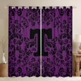 thumbnail image 1 of Homewish Purple Monogrammed T Black Out Curtains for Adult, Retro Boho Mandala Curtains Pack of 2 (42x63 Each), Tribal Damask Flower Bedroom Curtains, Blackout Curtains Bedroom Decor, 1 of 6