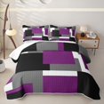 thumbnail image 1 of Homewish Purple Patchwork Square Quilt King,Classic Contemporary King Coverlet Set,3pcs, 1 of 7