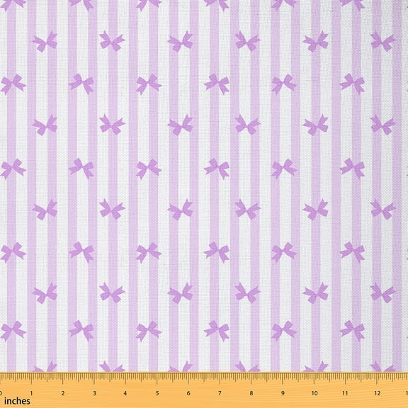 Homewish Purple Princess Bowknot Fabric by the Yard 1 Yard for Kids, Plum Stripes Abstract Room Decor Fabric by the Yard, Cartoon Bow Theme Sewing Fabric, Breathable Home Decor