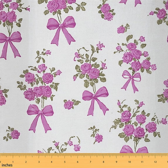 Homewish Purple Princess Ribbon 01, Rose Flower Floral Room Decor Fabric by the Yard, Teens Girls Kids Female Sewing Fabric, Breathable Home Decor