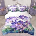 thumbnail image 1 of Homewish Purple Rustic Lotus 7 Pieces Bedding Comforter Set,Flying Dragonfly Full Bedding Set,Country Flower Floral Fitted Sheet Flat Sheet For Girls Kids,Super Cozy Room Decor, 1 of 8