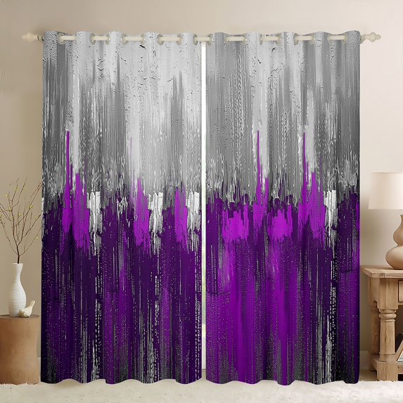 Homewish Purple Stripes Lines Curtains Pack of 2 (42x84 Each),Modern Graffiti Curtains Blackout,Abstract Striped Bedroom Curtains For Teens,Microfiber Bedroom Decor