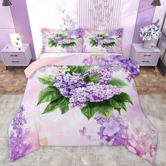 Homewish Purple Watercolor Flower Bedding Comforter Set, Dreamy Farmhouse Floral Twin Comforter Sets, Teens Adult Girls Women Reversible Bedding Set, Super Cozy Room Decor, 2-Piece