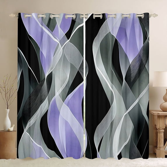 Homewish Purple Wavy Stripes Kitchen Curtains,Modern Artwork Black Out Curtains Pack of 2 (42x63 Each)