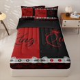 thumbnail image 1 of Homewish Queen And King Zipper Full Size Comforter Sets with Fitted Sheet and 2 Pillowcases,Vintage Damask Print Zipper Bedding Set For Men Omen,Red Black,Reversible,4 Pieces, 1 of 7