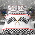 thumbnail image 1 of Homewish Race Flag 7 Pieces Bedding Comforter Set,Modern Geometric Grid Full Bedding Set,White Black Red Fitted Sheet Flat Sheet For Teens,Microfiber Bedroom Decor Reversible, 1 of 8