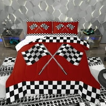 Homewish Racing Flag Bedding Comforter Set,Classic Geometric Checkered Twin Comforter Sets,Red White Black Bedding Set For Boys Teens,Ultra Soft Home Decor Reversible,2-Piece