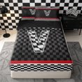 thumbnail image 1 of Homewish Racing Flag Zipper Full Size Comforter Sets with Fitted Sheet and 2 Pillowcases for Kids Boys, Monogrammed V Zipper Bedding Set,4pcs, Black Reversible, 1 of 6
