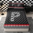 thumbnail image 1 of Homewish Racing Flag Zipper Twin Comforter Sets with Fitted Sheet and 2 Pillowcases for Kids Boys, Monogrammed P Zipper Bedding Set,4-Piece, Black Reversible, 1 of 6