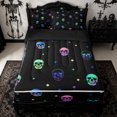 thumbnail image 1 of Homewish Rainbow Gradient Skull Zipper Full Size Comforter Sets with Fitted Sheet and 2 Pillowcases for Girls, Multicolor Star Gothic Head Zipper Bedding Set, Black Reversible, 4-Piece, 1 of 6