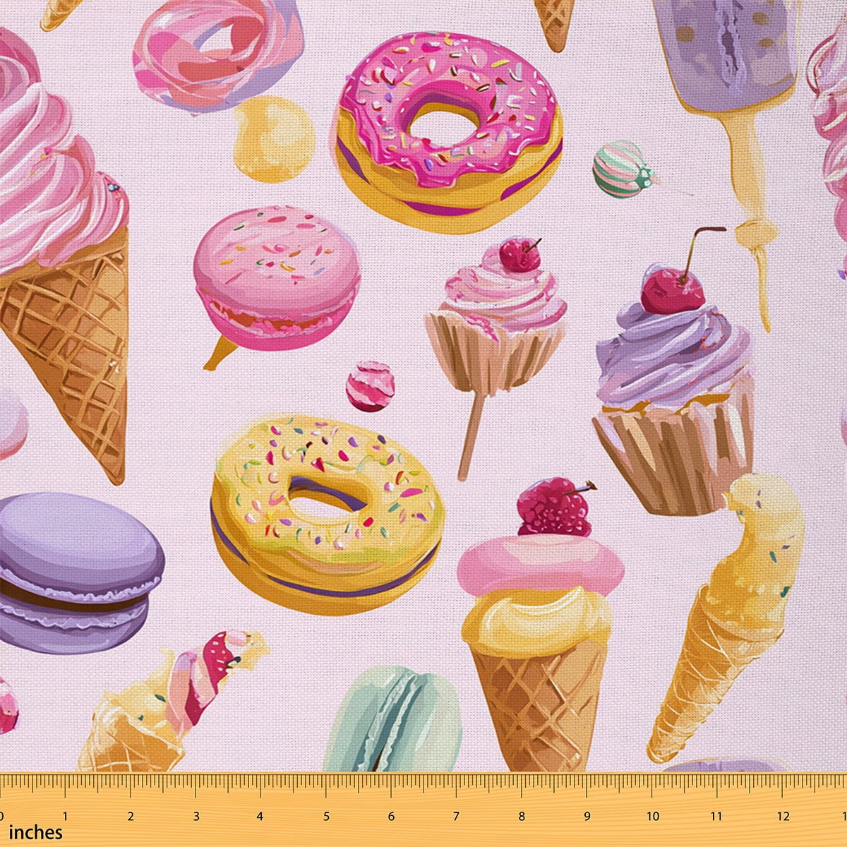 Homewish Rainbow Ice Cream Fabric by the Yard 3 Yard,Cartoon Doughnut Sewing Fabric,Colorful Cherry Cake Room Decor Fabric by the Yard For Girls Kids,Ultra Soft Home Decor
