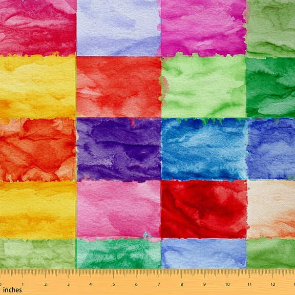 Homewish Rainbow Plaid Grid Fabric by the Yard 1 Yard,Modern Geometric Desgin Home Decor Fabric by the Yard,Modern Minimalist Aesthetic Sewing Fabric For Girls,Super Cozy Room Decor