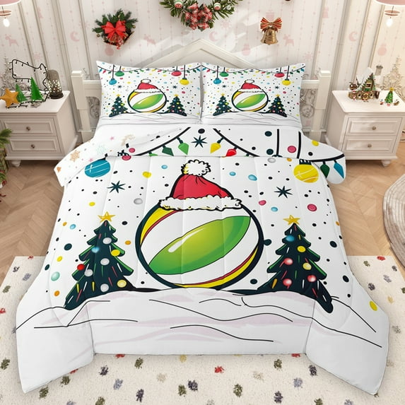 Homewish Rainbow Polka Dots Queen Comforter Set,Boys Ball Game Bedding Sets,Merry Christmas Bedding Comforter Set For Bots,Ultra Soft Home Decor Reversible,3pcs