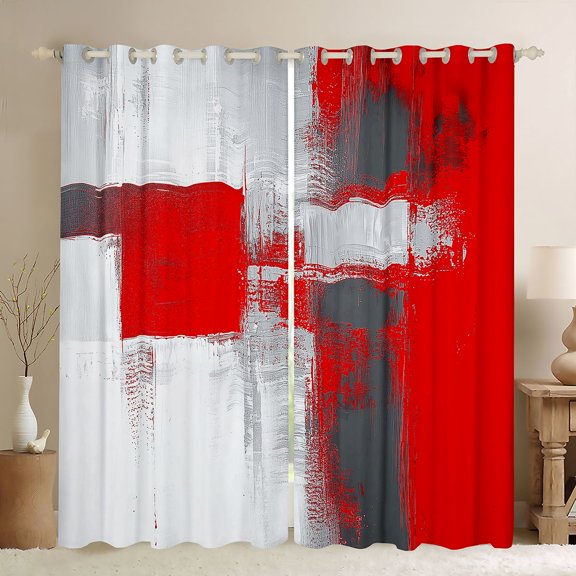 Homewish Red Abstract Ombre Kitchen Curtains,Grunge Aesthetic Black Out Curtains Pack of 2 (42x63 Each)
