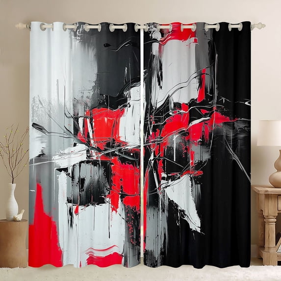 Homewish Red Abstract Print Blackout Curtains,Aesthetic Geometric Curtains Pack of 2 (42x84 Each)